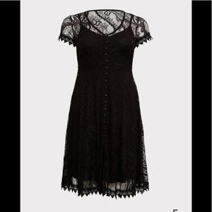 NWT - Black Lace & Crochet Button Front Dress